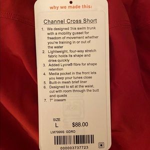 Brand new Lululemon men’s channel cross shorts red